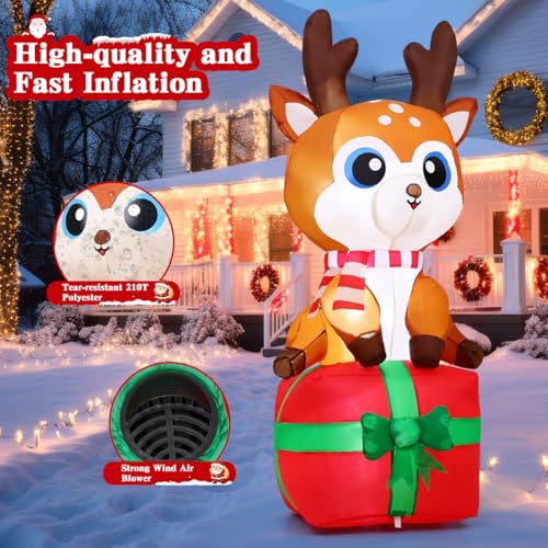 6FT Christmas Inflatable Deer with Built-in LEDs for Outdoor Yard Decor