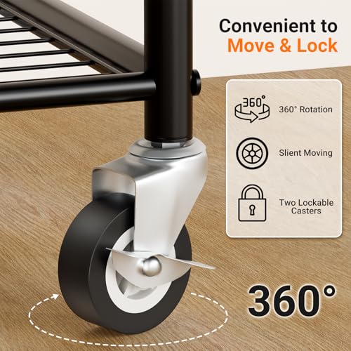 AOODA Small Black Rolling Clothes Rack with Shelves - 18.5" Portable Garment Rack