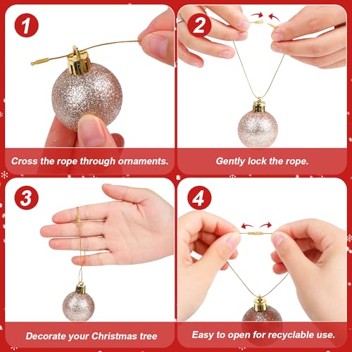 DIYASY 300Pcs Christmas Ornament String Hooks, Gold Ornaments Hangers for Christmas Tree Ribbon Hanger Strings Decorations with Snap Fastener Polyester Precut Hanging Ropes