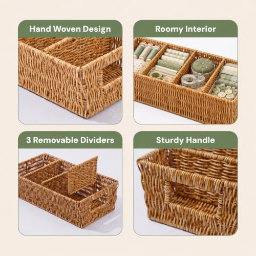2-Pack Rattan Pantry Organizer Baskets with Removable Dividers - Kitchen & Home Storage