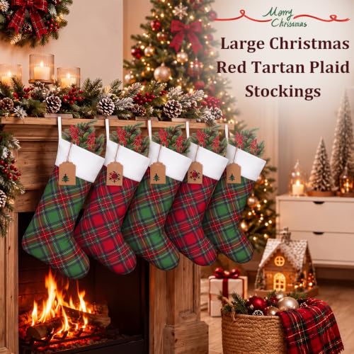 Twistover 12 Large Christmas Stockings Bulk Set Red Green Tartan Plaid, Variation: Red Green / 12