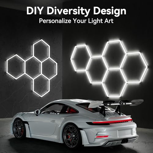 MODERN 11-Grid Hexagon Garage Light 48 Pack 47000LM 3.9ft Customizable Honeycomb Ceiling Fixture for Warehouse, Gym, Basement, Exhibition