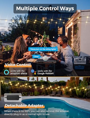 XMCOSY+ 100Ft Smart Outdoor String Lights with 50 G40 LED Bulbs, WiFi & App Control, Dimmable, Waterproof, Extendable