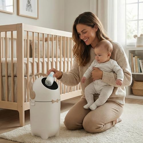 Odor-Locking Nursery Diaper Pail with Silver Ion Technology - Boho White