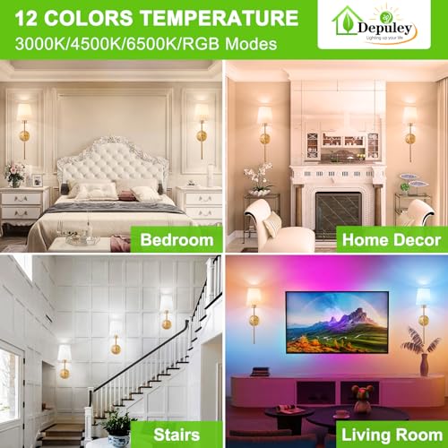 Gold Wireless Battery Wall Sconces Set of 2 - Dimmable RGB Color, 15in