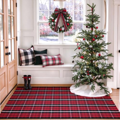 Buffalo Plaid Outdoor Rug, 3' x 5' Christmas Red & Black Check