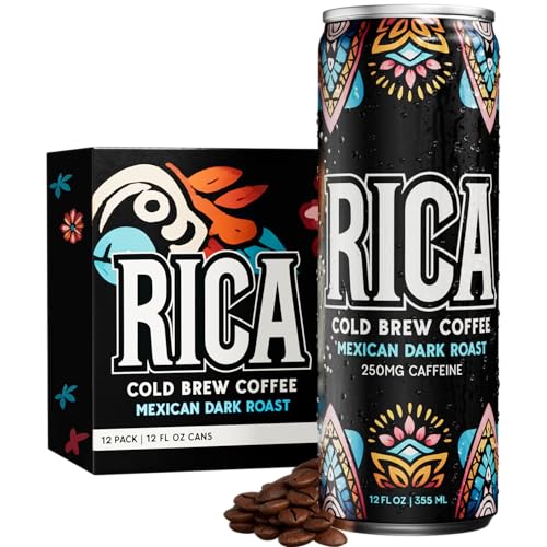Mexican Single-Origin Dark Roast Cold Brew Coffee 12oz Can Pack of 12 - 250mg Caffeine