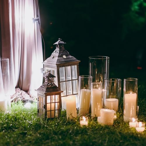 Ivory Glass Cylinder Vase Set with 12 Pillar Candles - 6 Sizes, Romantic Decor