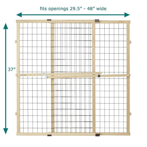 Expandable Wire Mesh Dog Gate - 29.5-48 Inch Wide, 37 Inch Tall, Pressure Mount, Hardwood Frame