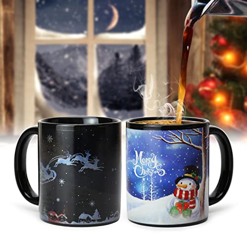 Xma Snowman Blue Color Changing Mug 12oz - Holiday Christmas Gift Box for Women Men Kids