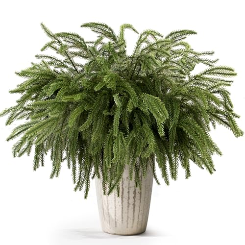 LELEE 18Pcs Christmas Norfolk Pine Branches with Pinecones - 12 Branches + 6 Pine Cones, 17.7 in, Wreath & Garland Craft Picks