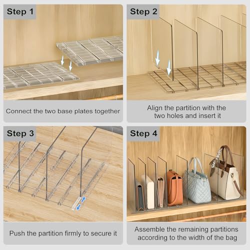 SortNStore Adjustable Clear Bag & Purse Organizer with 3 Bases & 11 Dividers