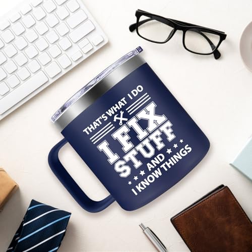 Fufendio Navy Blue I Fix Stuff and I Know Things Mug 14oz - Perfect Dad Gift