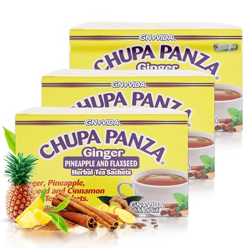 GN+Vida Chupa Panza Tea Pack of 3 - Ginger, Pineapple, Cinnamon, Flaxseed - 30 Tea Bags