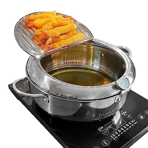 Saltlas 4.4 Qt Stainless Steel Deep Fryer Pot with Thermometer & Lid