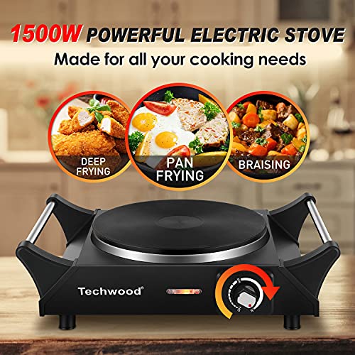 Black Techwood 1500W Portable Electric Hot Plate with Adjustable Temperature