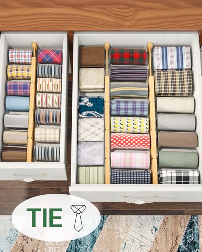 Adjustable Bamboo Drawer Dividers - 8 Pack, Expand from 18 to 22.6 Inches, Non-Slip Silicone Ends, Natural