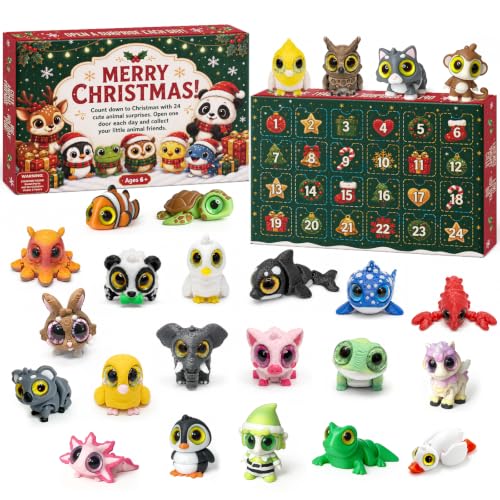 Christmas Advent Calendar for Kids with 24 Mini 3D Animal Figures & Fidget Toys
