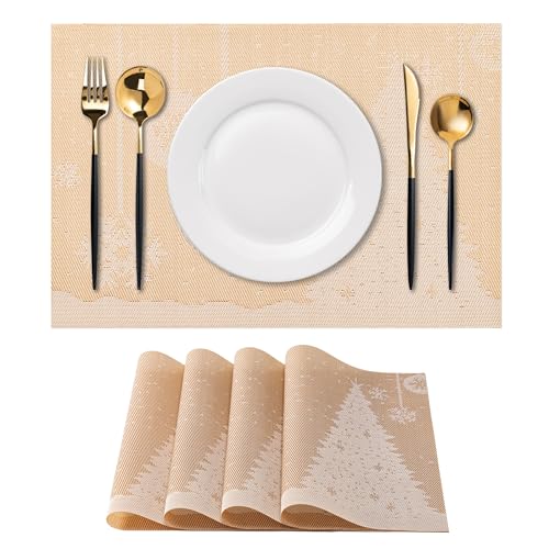 CADONO Christmas Tree Gold Placemat Set of 4 Heat-Resistant Non-Slip Table Mats
