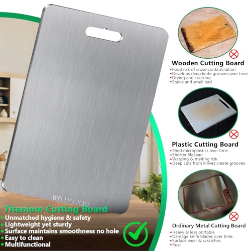 BYEHOVOO Silver Titanium Cutting Board Set of 3 – Large, Medium, Small Double-Sided Food Grade Kitchen Chopping Boards