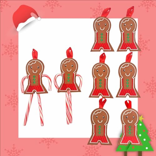 Set of 8 Felt Gingerbread Candy Cane Ornaments for Christmas Tree Decorations