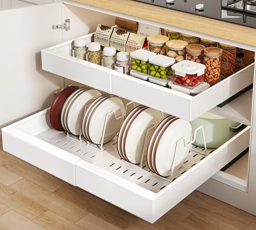 White 2-Pack Pull Out Cabinet Organizer 21 Deep with Adjustable Dividers