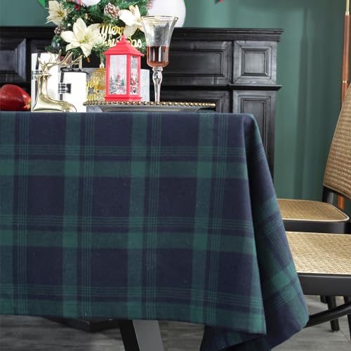 Blue & Green Rectangular Fabric Tablecloth 55x102in British Style Holiday Cover