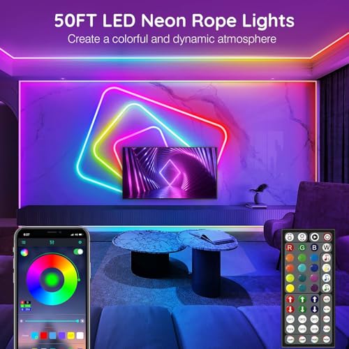 AILBTON 50FT RGB LED Neon Rope Lights Waterproof IP67 for Bedroom DIY & Music Sync
