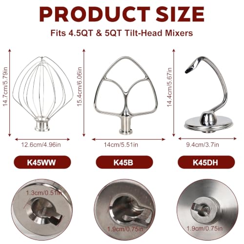 Mttobo 3-Piece Stainless Steel Mixer Attachment Set for KitchenAid 4.5 & 5 QT