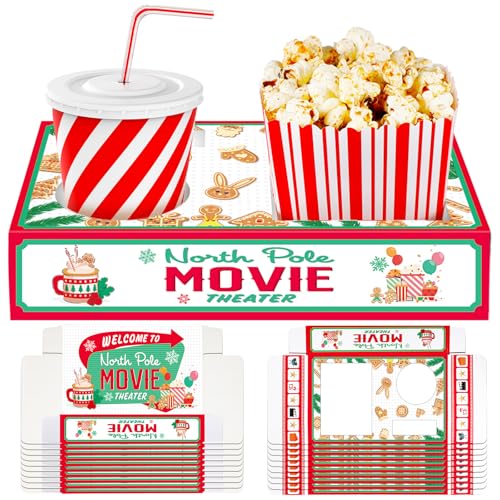 Dunzoom Christmas Movie Night Snack Trays 20 Pack Green & Red Holiday Paper Food Holders