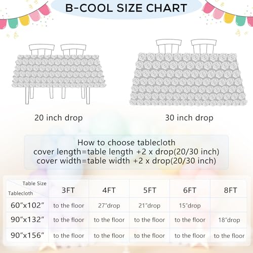 B-COOL 90x156 Inch White 3D Floral Rosette Satin Tablecloth – Rectangular