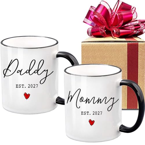 Dnuiyses First Time Parents Coffee Mug Set - Pregnancy Announcement Gift for New Daddy & Mommy