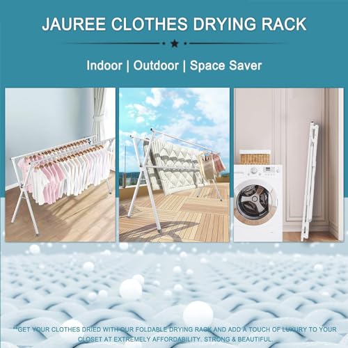 95-Inch Foldable Clothes Drying Rack with 20 Hooks - Heavy Duty Stainless Steel, Indoor Outdoor, White