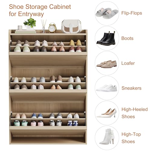 GarveeHome Shoe Cabinet with 3 Flip Drawers, Wooden Organizer