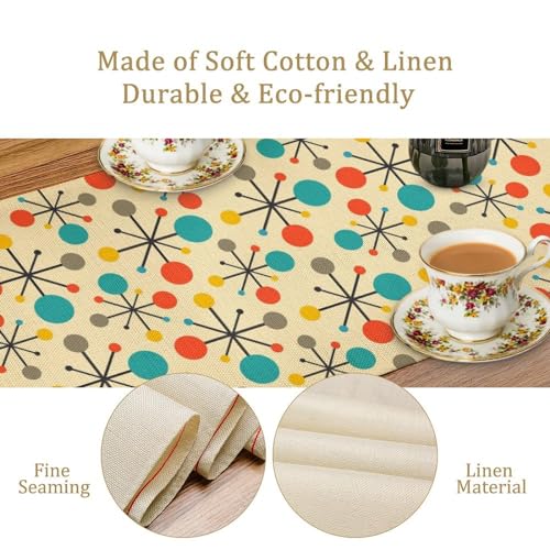 Focusbrite Mid Century Table Runner 13x60 Inch - Modern Atomic Geometric Pattern