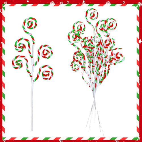 Gerrii 6-Pack Red Green White Candy Cane Christmas Tree Picks 16" Decorations
