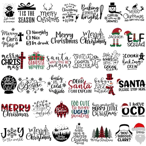 39 Pieces Christmas Words Vinyl Stickers for Crafts Scrapbooking Bottle Cup Waterproof Christmas Decals for Ornament Xmas Ball Window Stickers