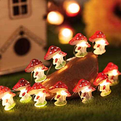 Mudder Mushroom Decor Lights, 10 ft 40 LEDs Mushroom Lights, 8 Lighting Modes Mushroom String Lights Battery Powered with Timer for Bedroom Winter Christmas Party Decoration