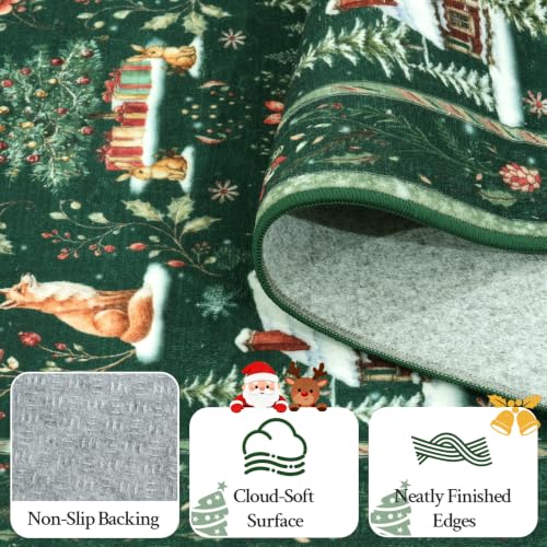 Green 2x8 Christmas Runner Rug Non Slip Washable for Kitchen Hallway Entryway