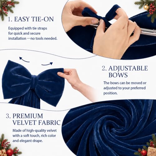 Riceshoot Navy Blue Velvet Bow Garlands - 15.8ft Christmas Mantel Garland with 3 Large Bows