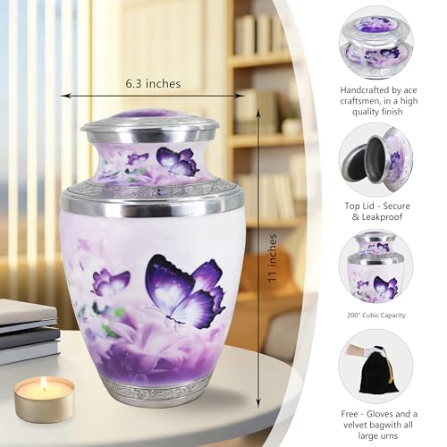 Large Purple Butterfly Cremation Urn for Adults - Handcrafted Memorial Jewelry