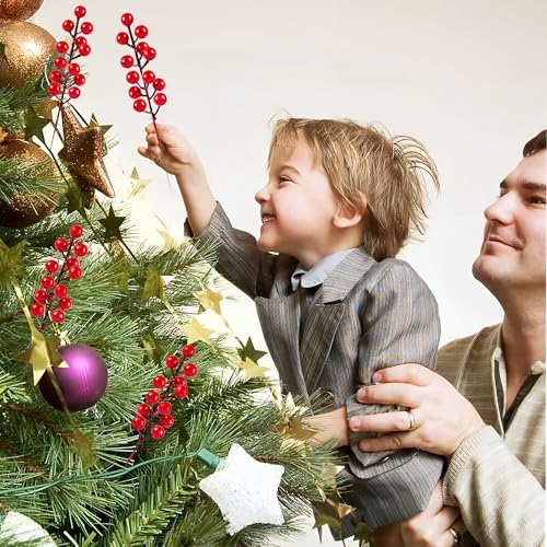 35 Pack Artificial Red Berry Stems for Christmas Tree Decorations - 8.3 Inch Holiday Picks