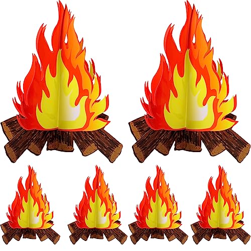 Boao 6 Set Fake Fire Fake Flame Camping Decoration 3D Cardboard Campfire Centerpiece Artificial Flames Campfire Party Decoration for Camp Bachelorette Party Supplies(Yellow Orange)