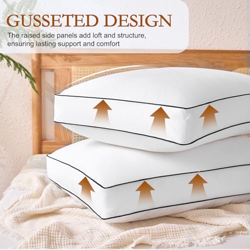 Australian Wool Pillow with Cotton Cover - Support Gusseted Bed Pillow for Side Sleepers