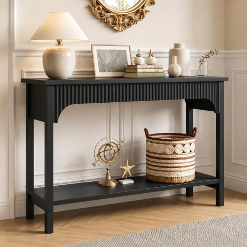 MAHANCRIS 47.2-Inch Black Entryway Console Table with Fluted Design and Storage
