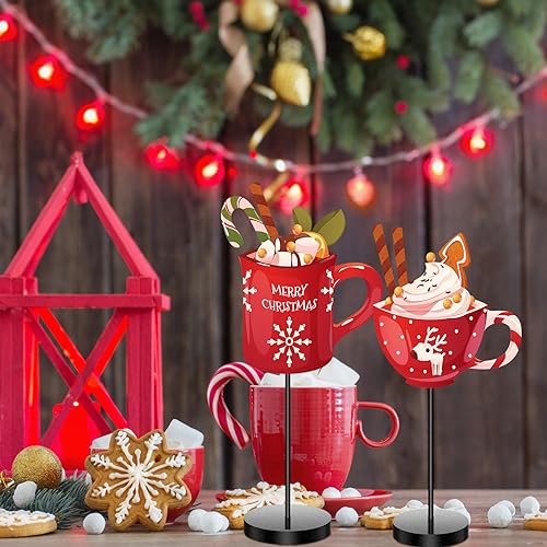 Geetery 3 Pcs Christmas Hot Chocolate Wooden Table Decor Signs