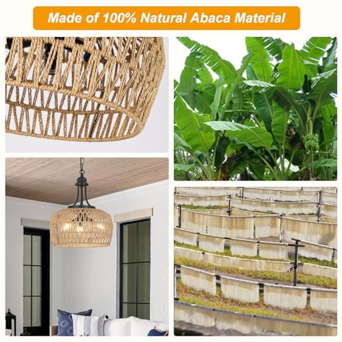 Brown 3-Light Farmhouse Rattan Chandelier for Dining, Kitchen & Bedroom