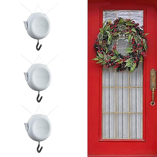 Zip 'n Hang White Door Wreath Hanger 3 Pack - Damage-Free, Adjustable, Easy Install
