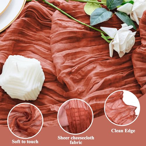 Fall Table Runner Cheesecloth 10FT Terracotta Boho Burnt Orange Gauze Cheese Cloth Rustic Sheer Table Runners for Wedding Bridal Baby Shower Party Decoration