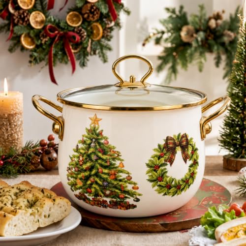 Meanplan 3.6 L Christmas Enamel Stockpot with Glass Lid
